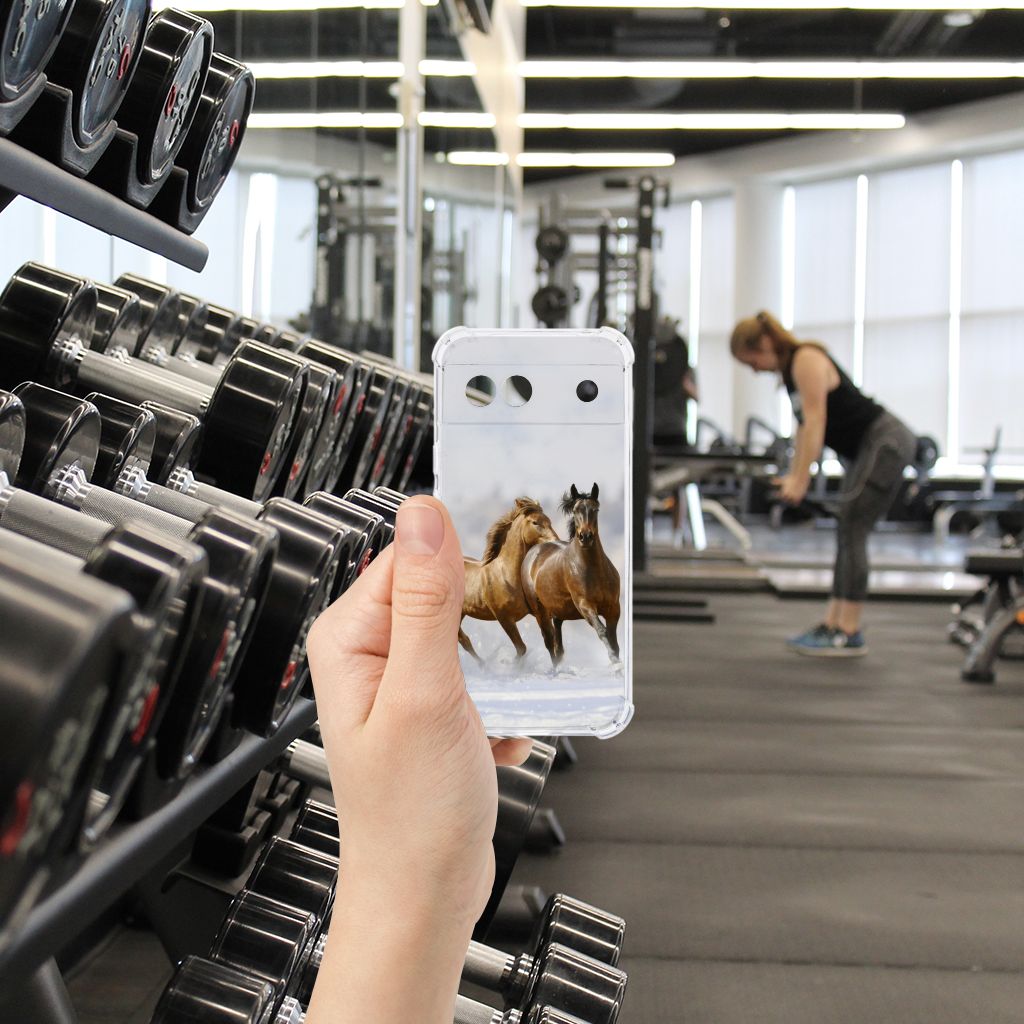 Google Pixel 8A Case Anti-shock Paarden hand telefoonhoesje sportschool uitzicht