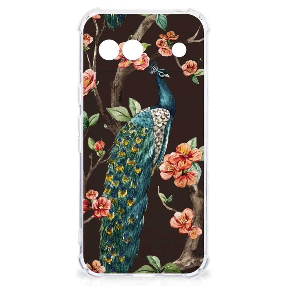 Google Pixel 8A Case Anti-shock Pauw met Bloemen voorkant telefoonhoesje bloemen pauw