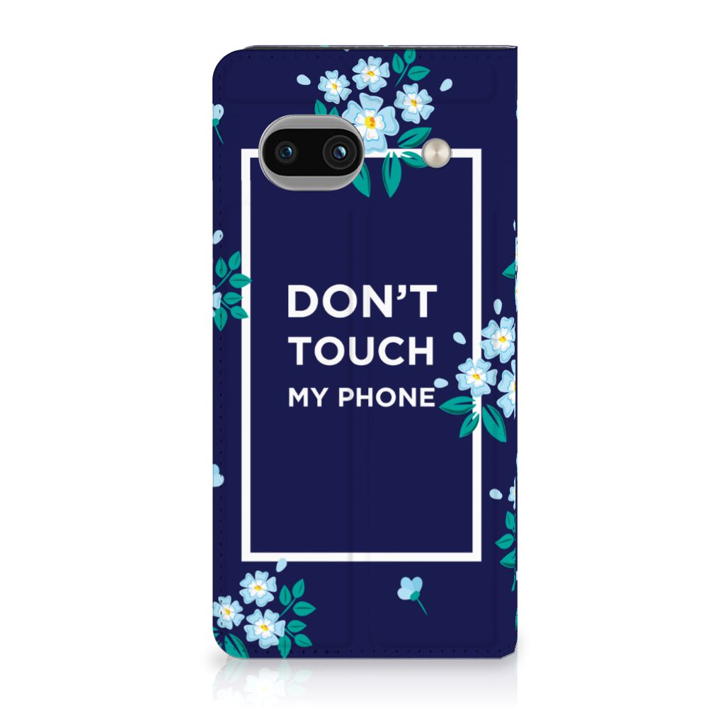 Google Pixel 8A Design Case Flowers Blue DTMP bloemen motief voorkant