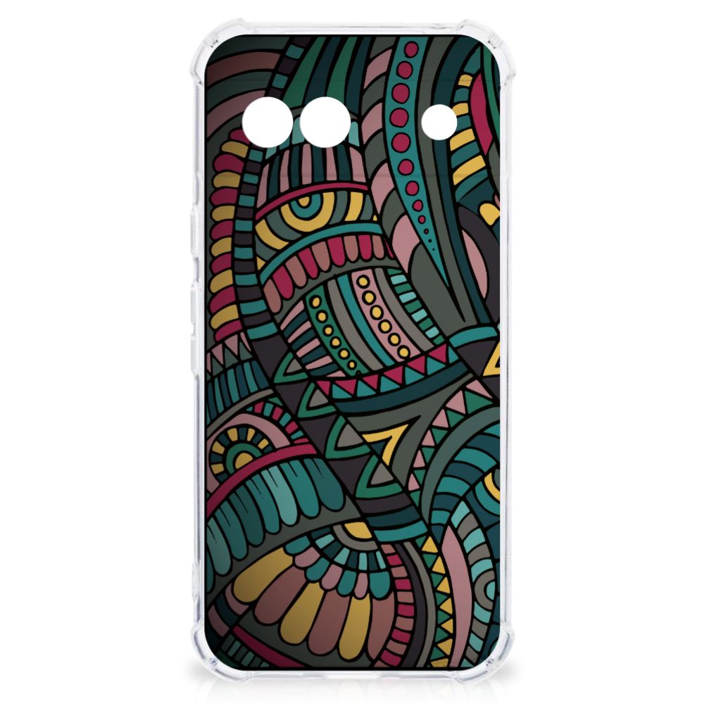 Google Pixel 8A Doorzichtige Silicone Hoesje Aztec design voorkant