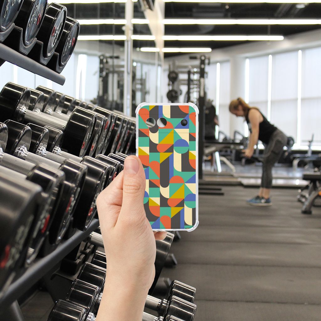 Google Pixel 8A Doorzichtige Silicone Hoesje Funky Retro hand gym weights