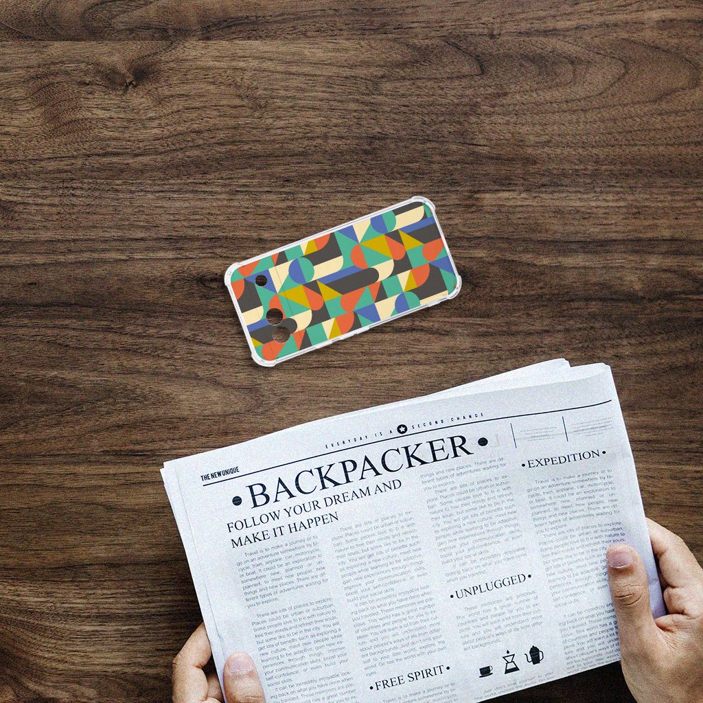 Google Pixel 8A Doorzichtige Silicone Hoesje Funky Retro design kleurrijk aanzicht