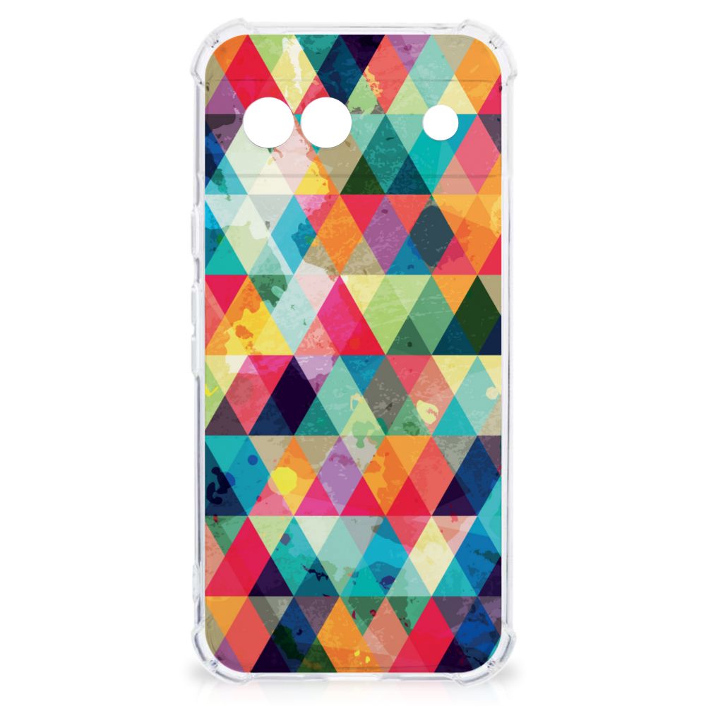 Google Pixel 8A Doorzichtige Silicone Hoesje Geruit telefoonhoesje geruit design achterkant