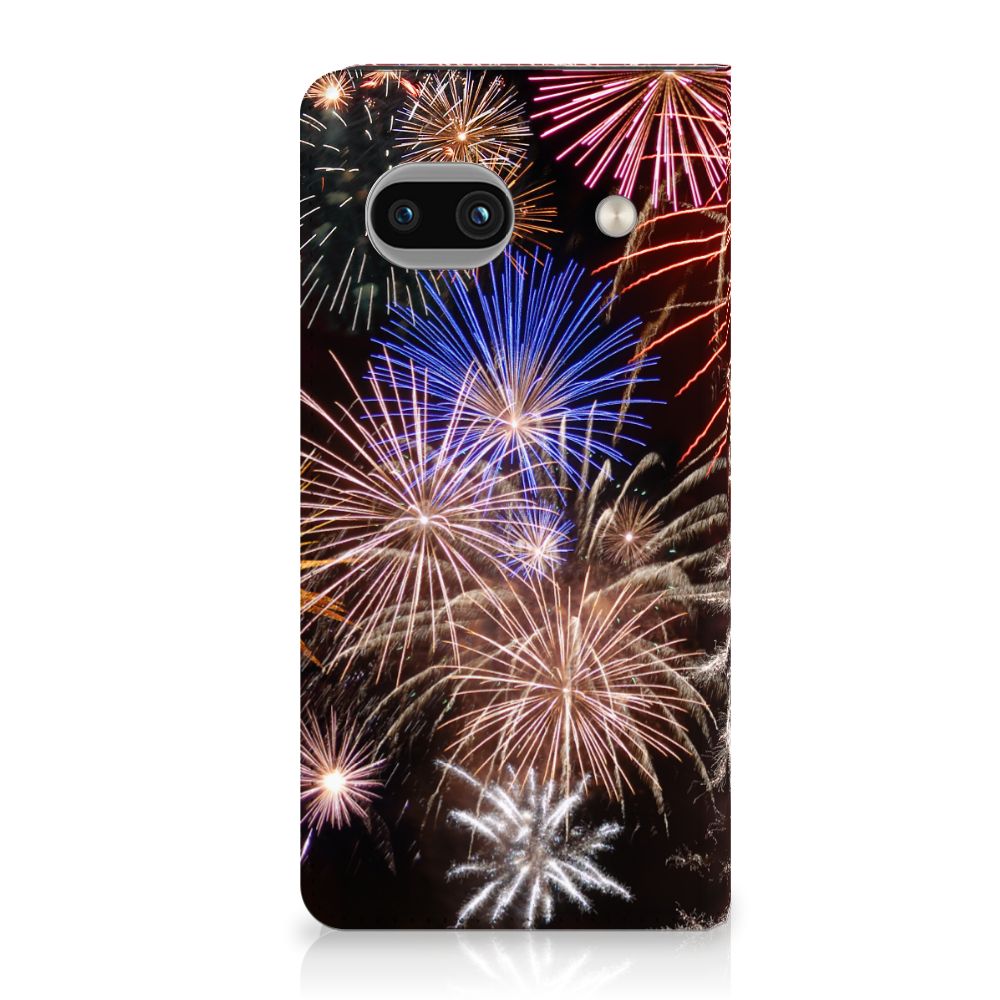 Google Pixel 8A Hippe Standcase Vuurwerk hoesje siervuurwerk kleuren aanzicht