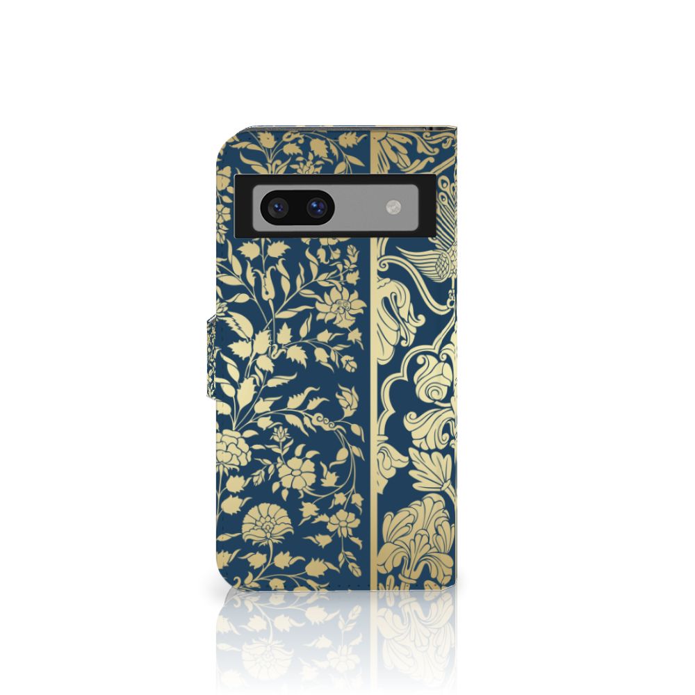 Google Pixel 8A Hoesje Beige Flowers design bloemen navy aanzicht