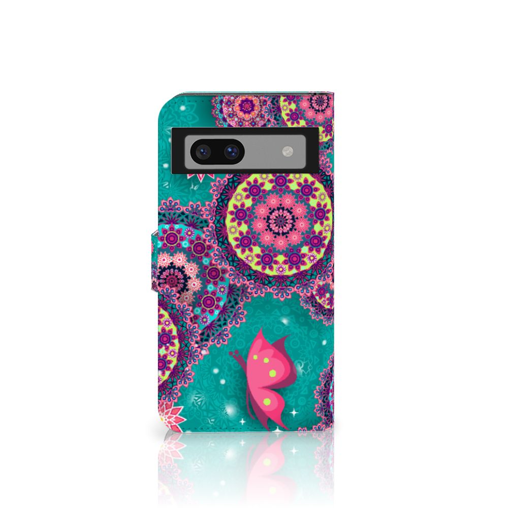 Google Pixel 8A Hoesje Cirkels en Vlinders bookstyle case design cirkels vlinders aanzicht