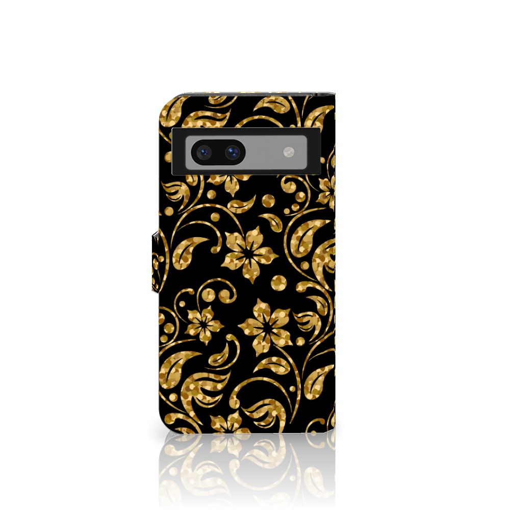 Google Pixel 8A Hoesje Gouden Bloemen design gouden bloemen aanzicht