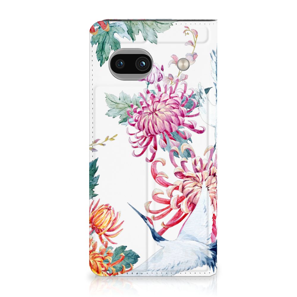 Google Pixel 8A Hoesje maken Bird Flowers bloemen ooievaar design
