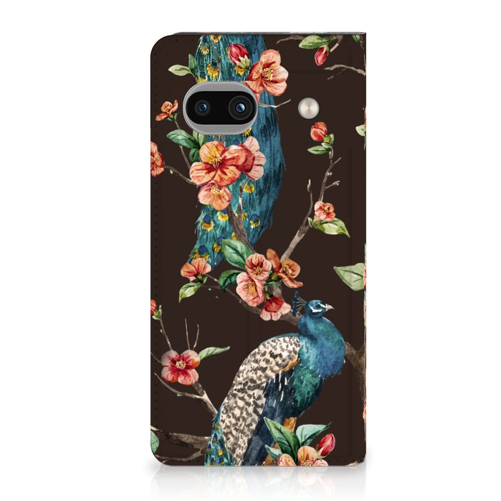 Google Pixel 8A Hoesje maken Pauw met Bloemen design pauw bloemen aanzicht