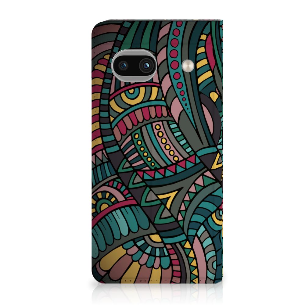 Google Pixel 8A Hoesje met Magneet Aztec artistiek design vooraanzicht