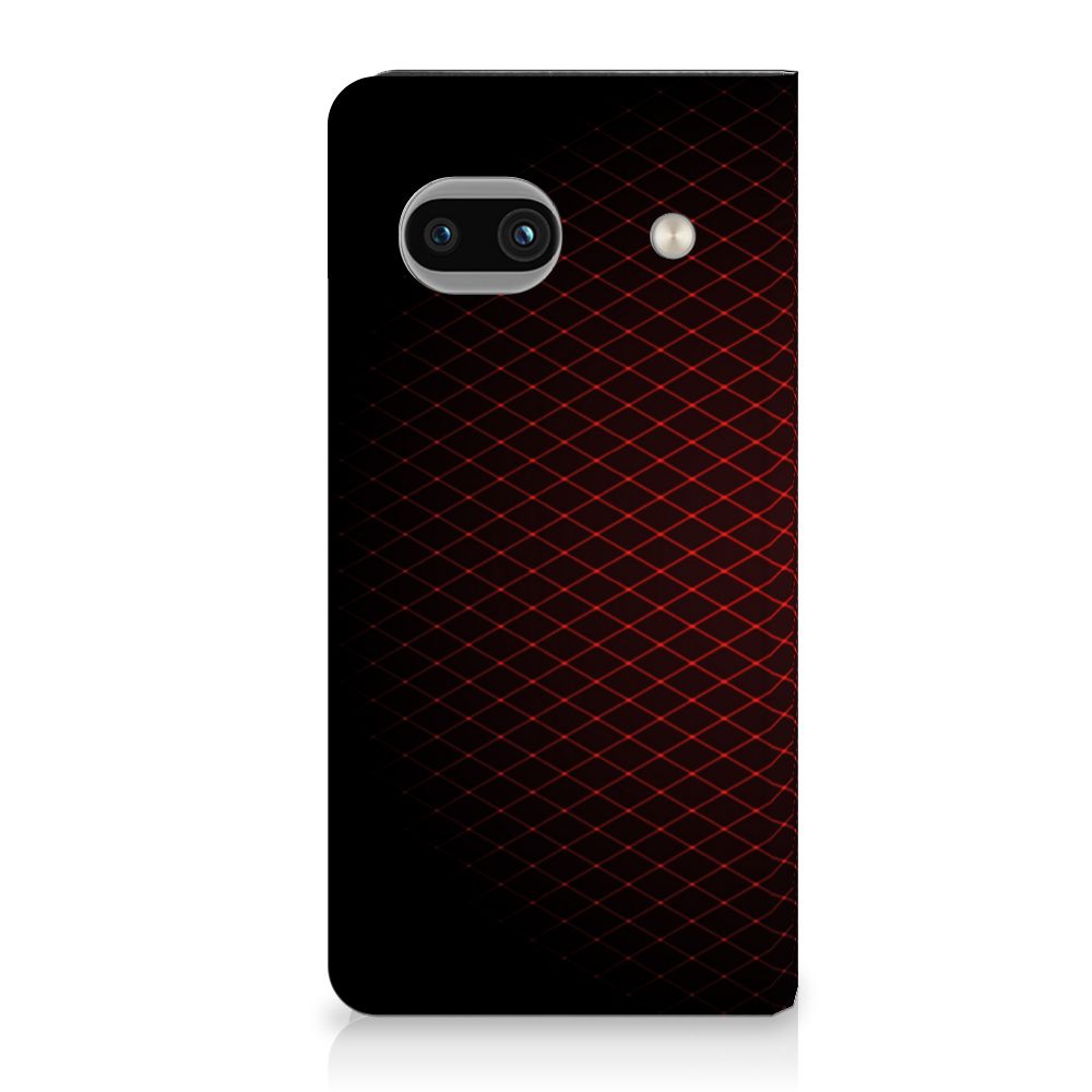 Google Pixel 8A Hoesje met Magneet Geruit Rood ontwerp zwart rood aanzicht