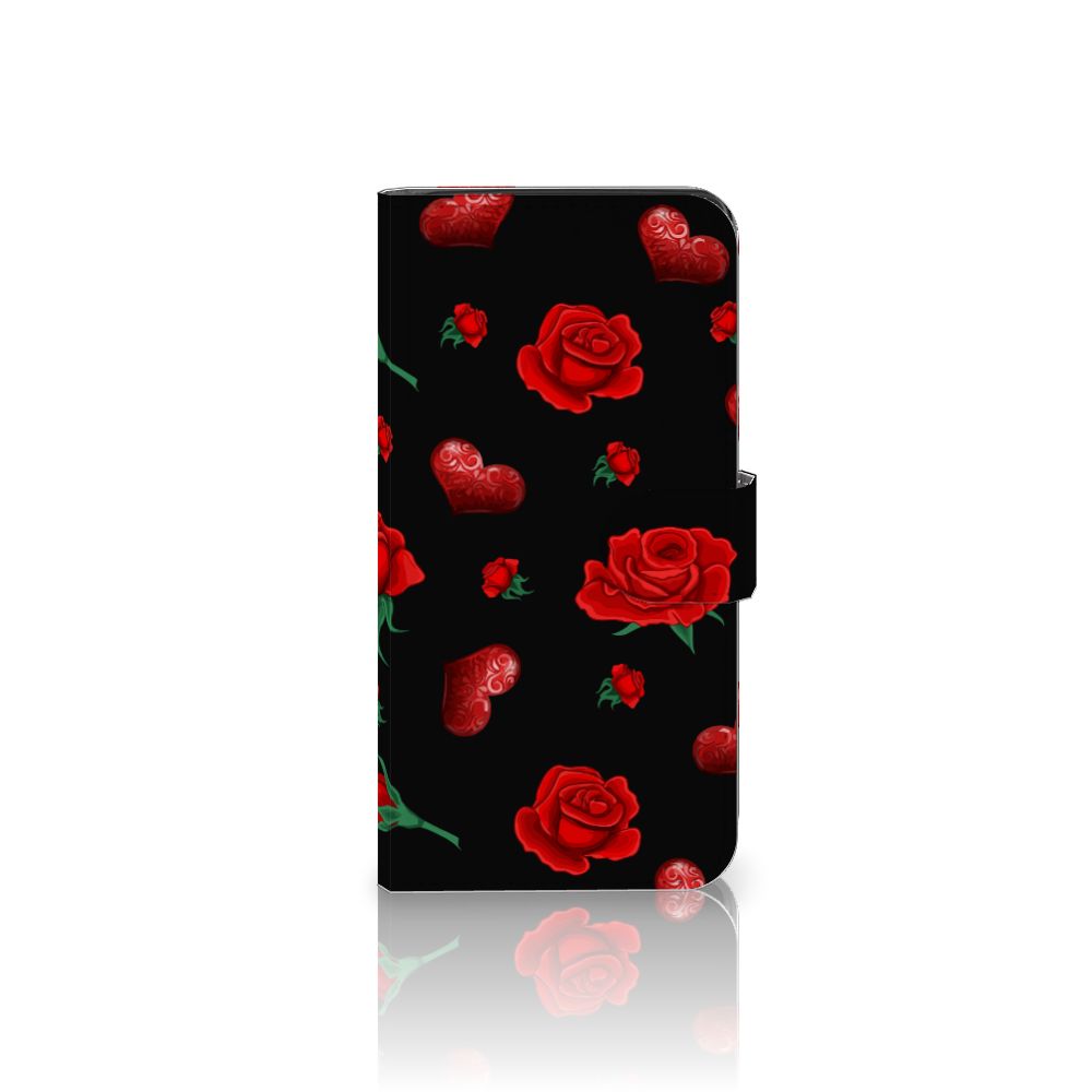 Google Pixel 8A Leuk Hoesje Valentine bookcase rozen hartjes aanzicht
