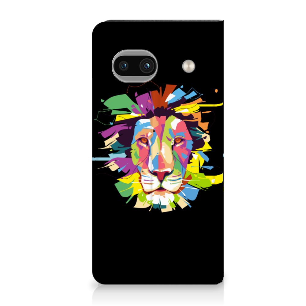 Google Pixel 8A Magnet Case Lion Color hoesje leeuwenkop kleurrijk design aanzicht