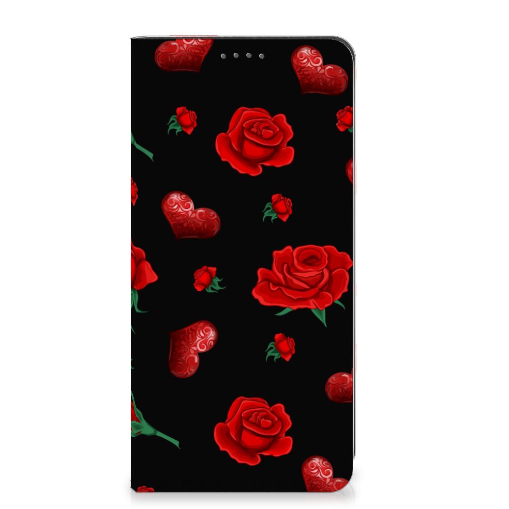 Google Pixel 8A Magnet Case Valentine telefoonhoesje ontwerp bloemen hart zwart