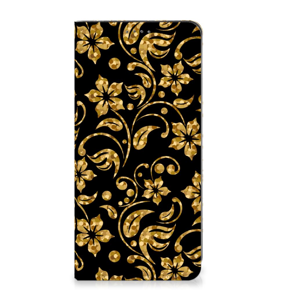 Google Pixel 8A Smart Cover Gouden Bloemen design front