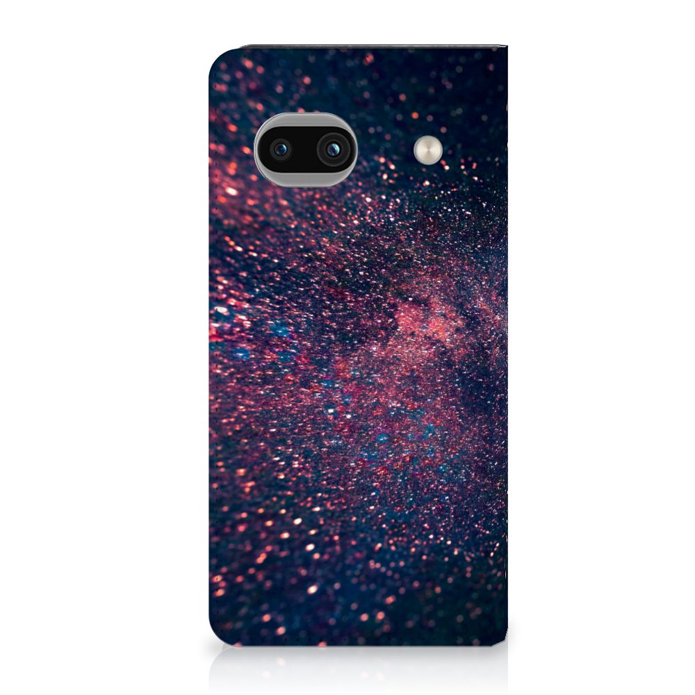Google Pixel 8A Stand Case Stars kunstzinnig design paarse blauwe glitters achterzijde
