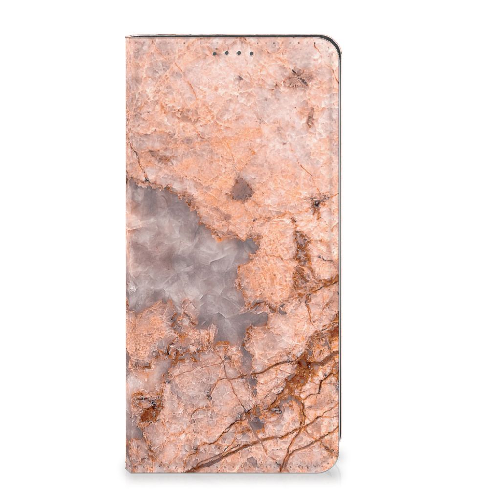 Google Pixel 8A Standcase Marmer Oranje hoesje marmer oranje voorkant