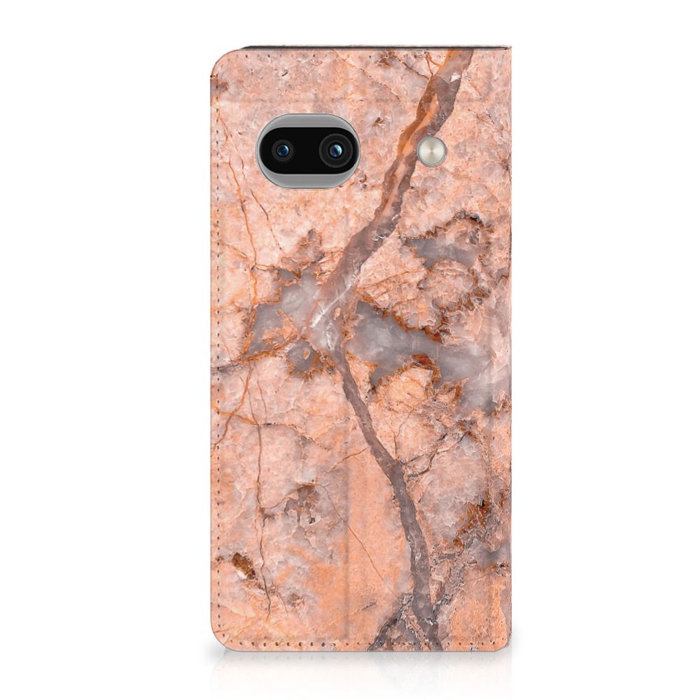 Google Pixel 8A Standcase Marmer Oranje design marmer aanzicht