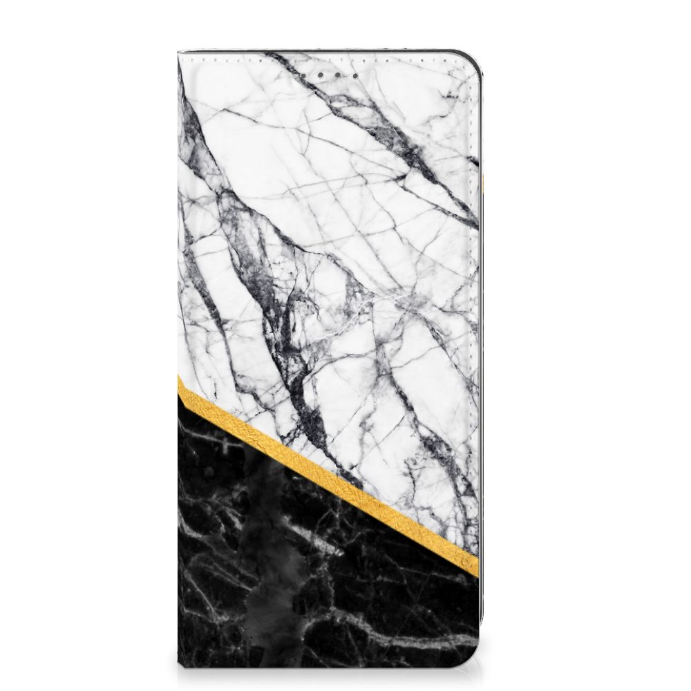 Google Pixel 8A Standcase Marmer Wit Zwart design zwartwit marmer voorkant