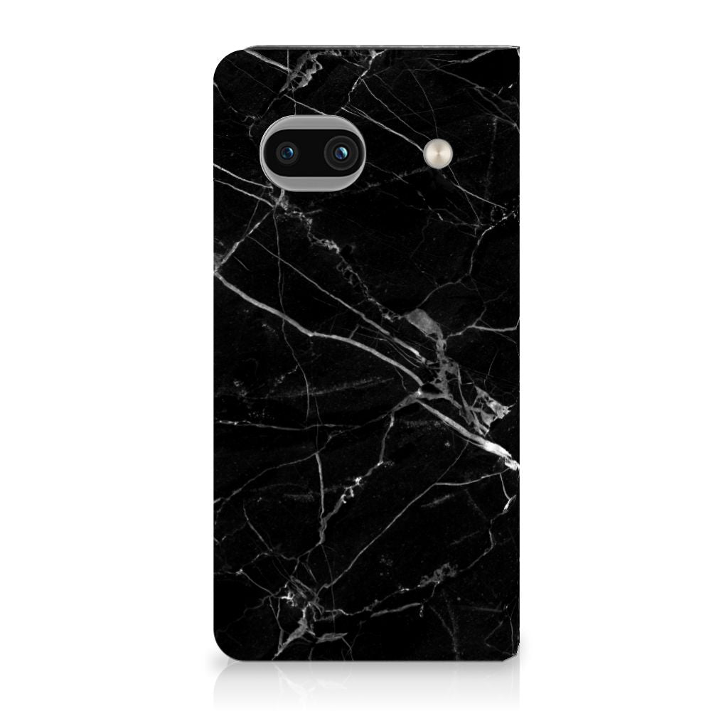 Google Pixel 8A Standcase Marmer Zwart design zwart marmer aanzicht