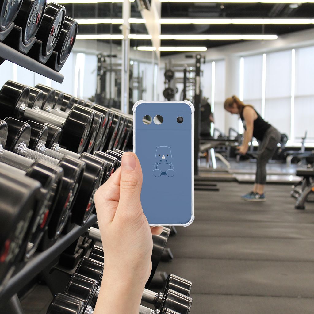 Google Pixel 8A Stevig Bumper Hoesje Baby Rhino aanzicht sportzaal training