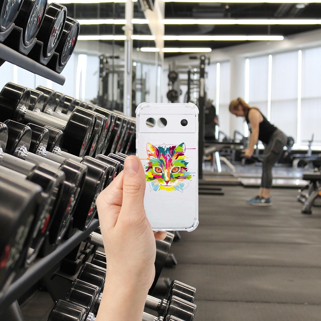 Google Pixel 8A Stevig Bumper Hoesje Cat Color hand gym
