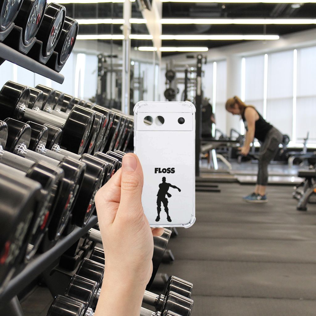 Google Pixel 8A Stevig Bumper Hoesje Floss achterkant gym