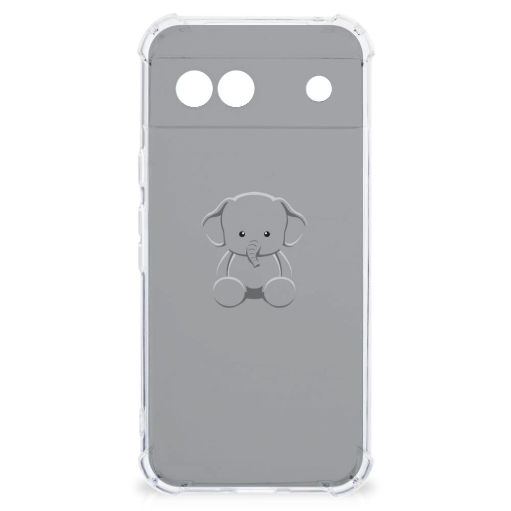 Google Pixel 8A Stevig Bumper Hoesje Grijs Baby Olifant achterkant ontwerp