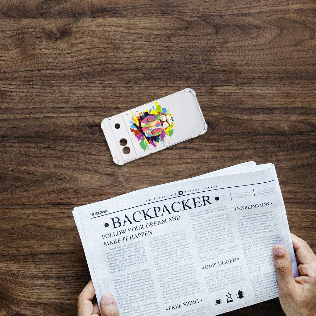 Google Pixel 8A Stevig Bumper Hoesje Lion Color bovenaanzicht