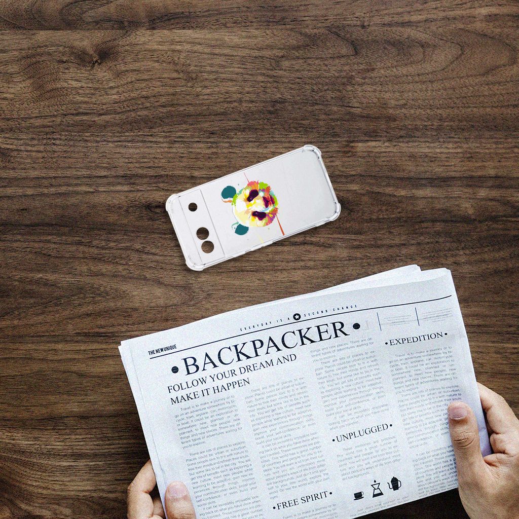 Google Pixel 8A Stevig Bumper Hoesje Panda Color boven aanzicht telefoonhoesje krant