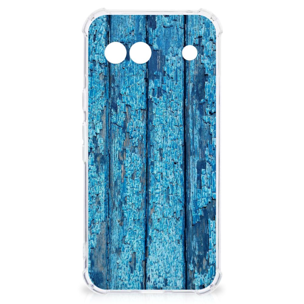 Google Pixel 8A Stevig Telefoonhoesje Wood Blue telefoonhoesje design houtblauw aanzicht