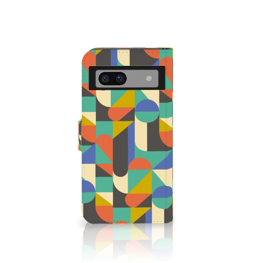 Google Pixel 8A Telefoon Hoesje Funky Retro hoesje kleurrijk geometrisch design aanzicht