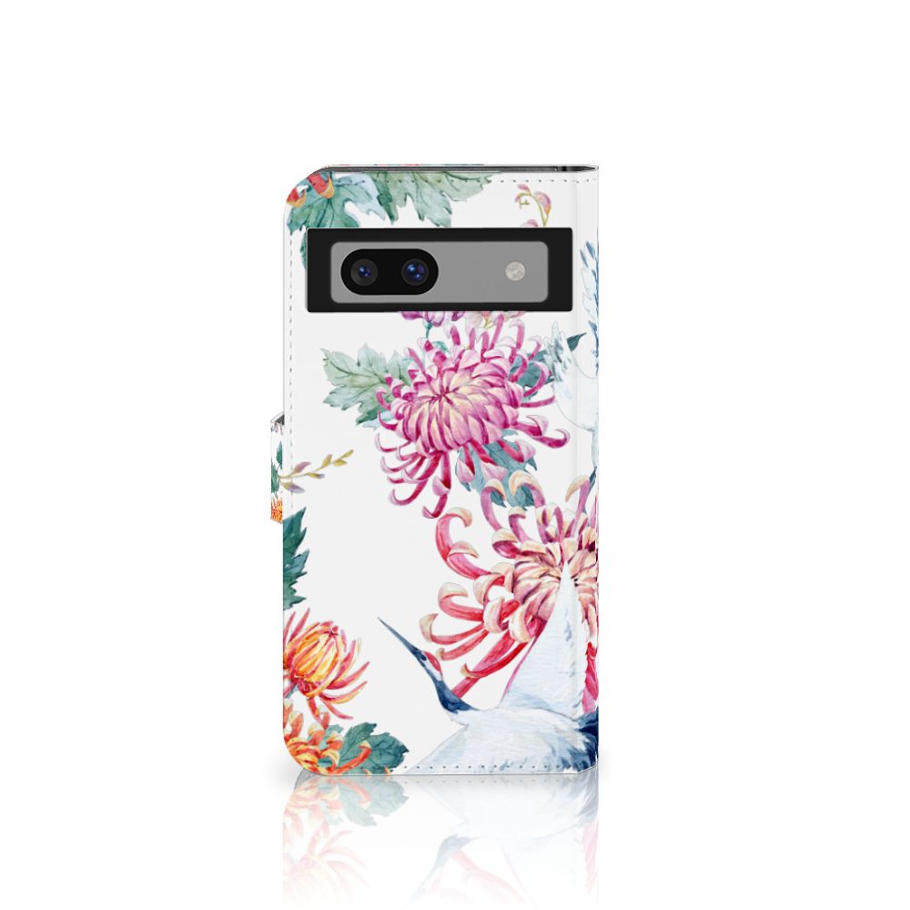 Google Pixel 8A Telefoonhoesje met Pasjes Bird Flowers design bloemen aanzicht
