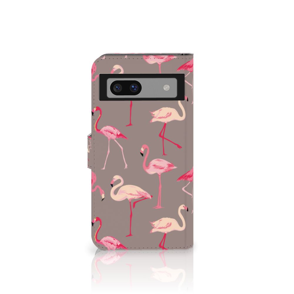 Google Pixel 8A Telefoonhoesje met Pasjes Flamingo hoesje flamingo design voorkant