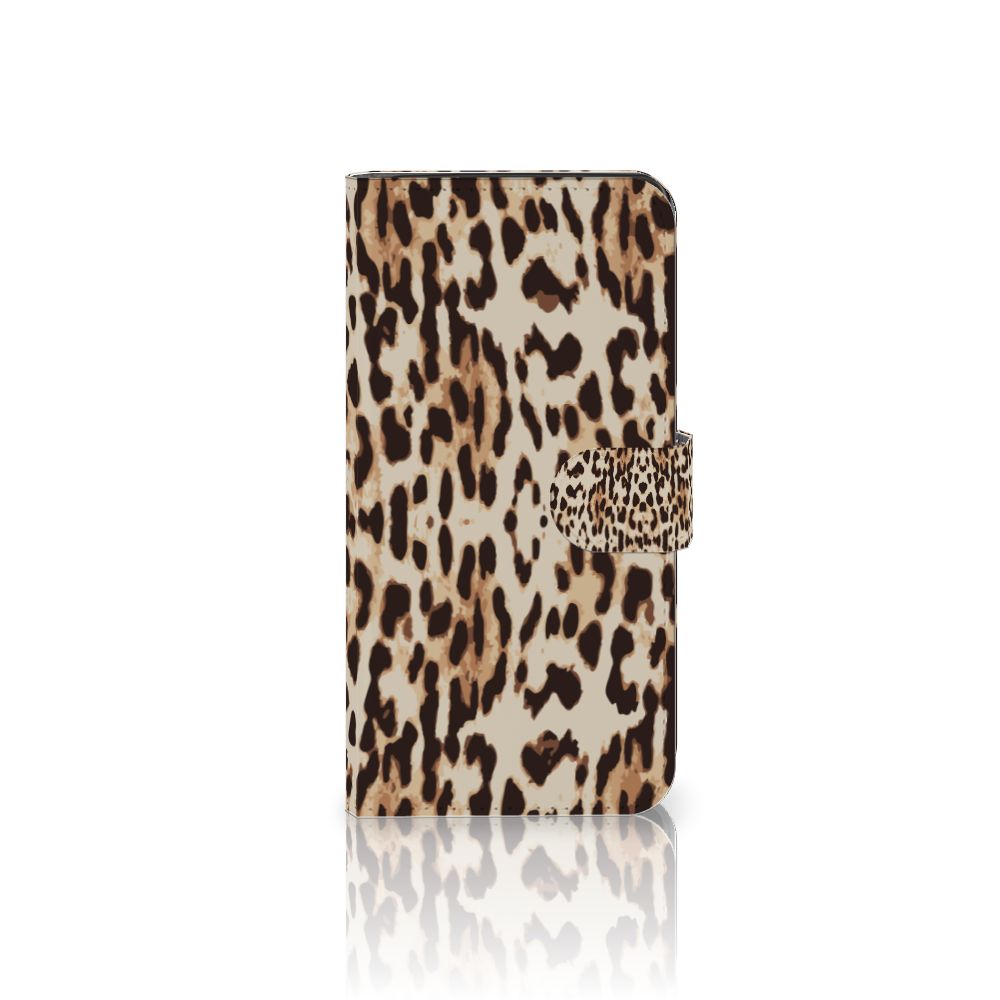 Google Pixel 8A Telefoonhoesje met Pasjes Leopard dierenprint vooraanzicht