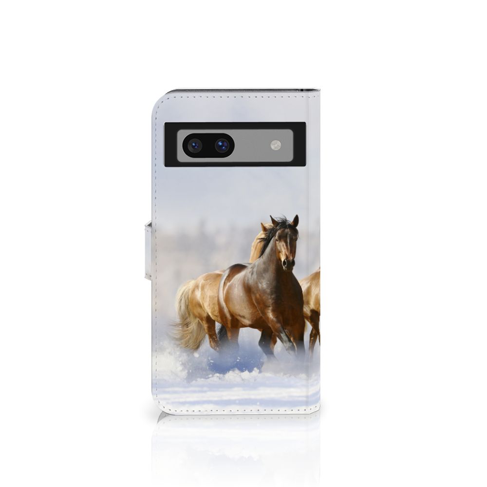 Google Pixel 8A Telefoonhoesje met Pasjes Paarden telefoonhoesje paardenontwerp vooraan