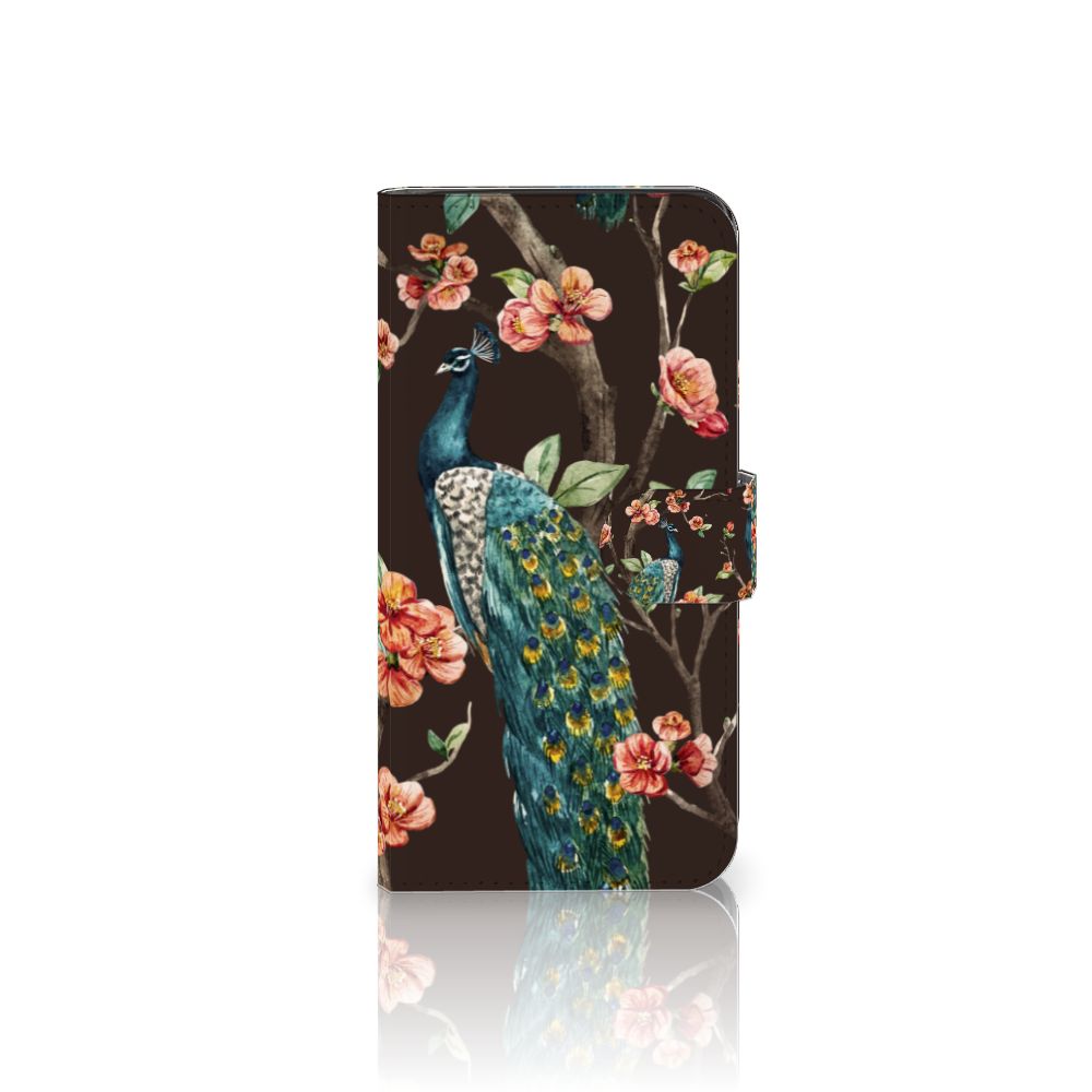 Google Pixel 8A Telefoonhoesje met Pasjes Pauw met Bloemen telefoonhoesje pauw bloemen voorkant