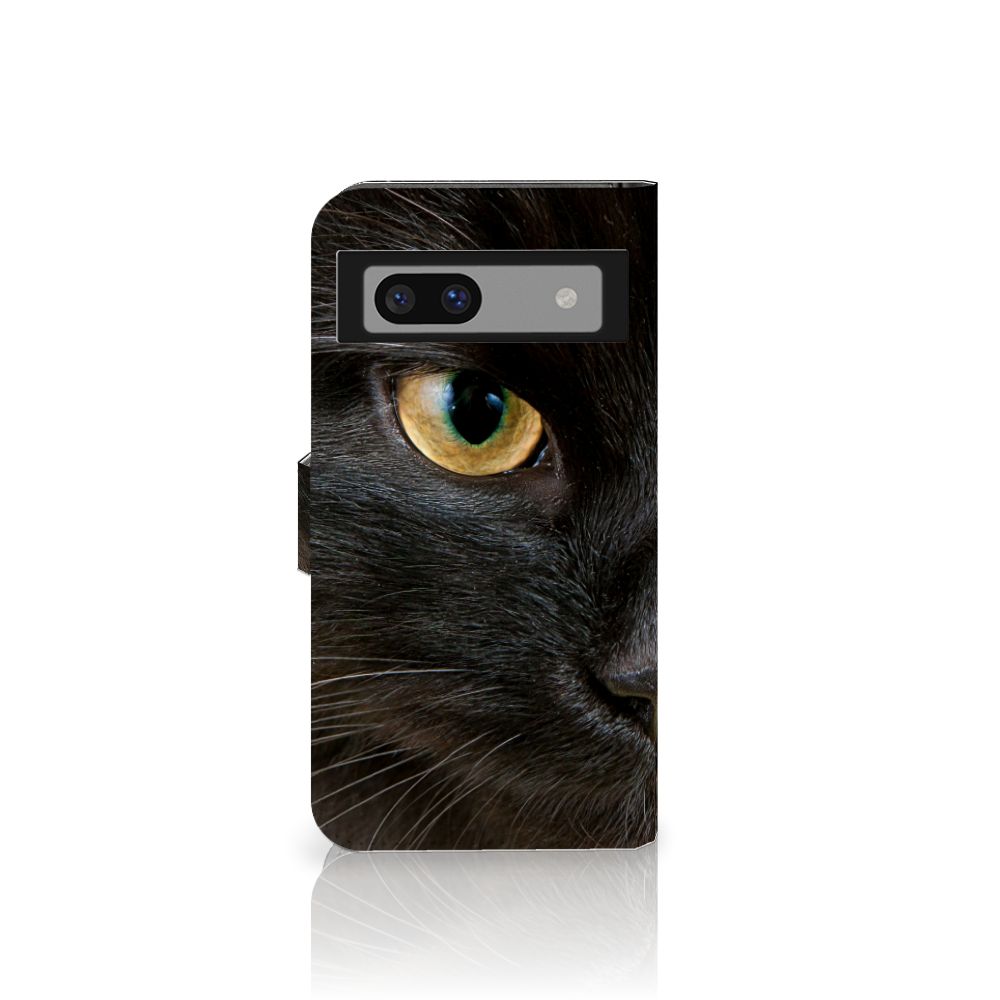 Google Pixel 8A Telefoonhoesje met Pasjes Zwarte Kat design zwarte kat aanzicht