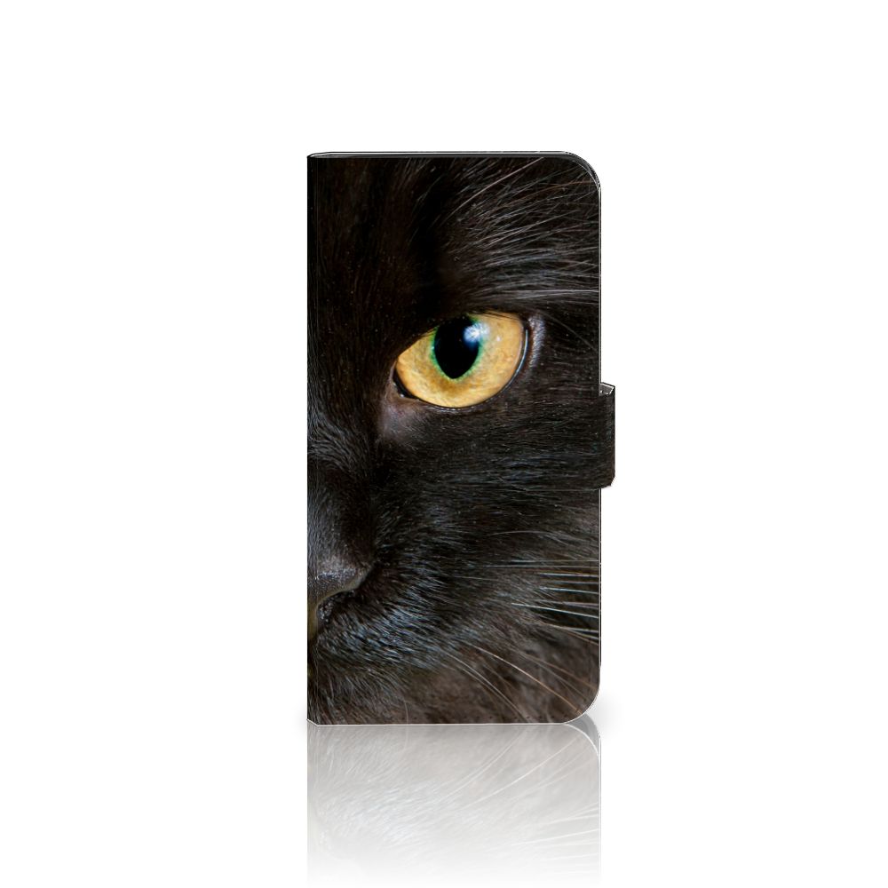 Google Pixel 8A Telefoonhoesje met Pasjes Zwarte Kat ontwerp kattenoog aanzicht