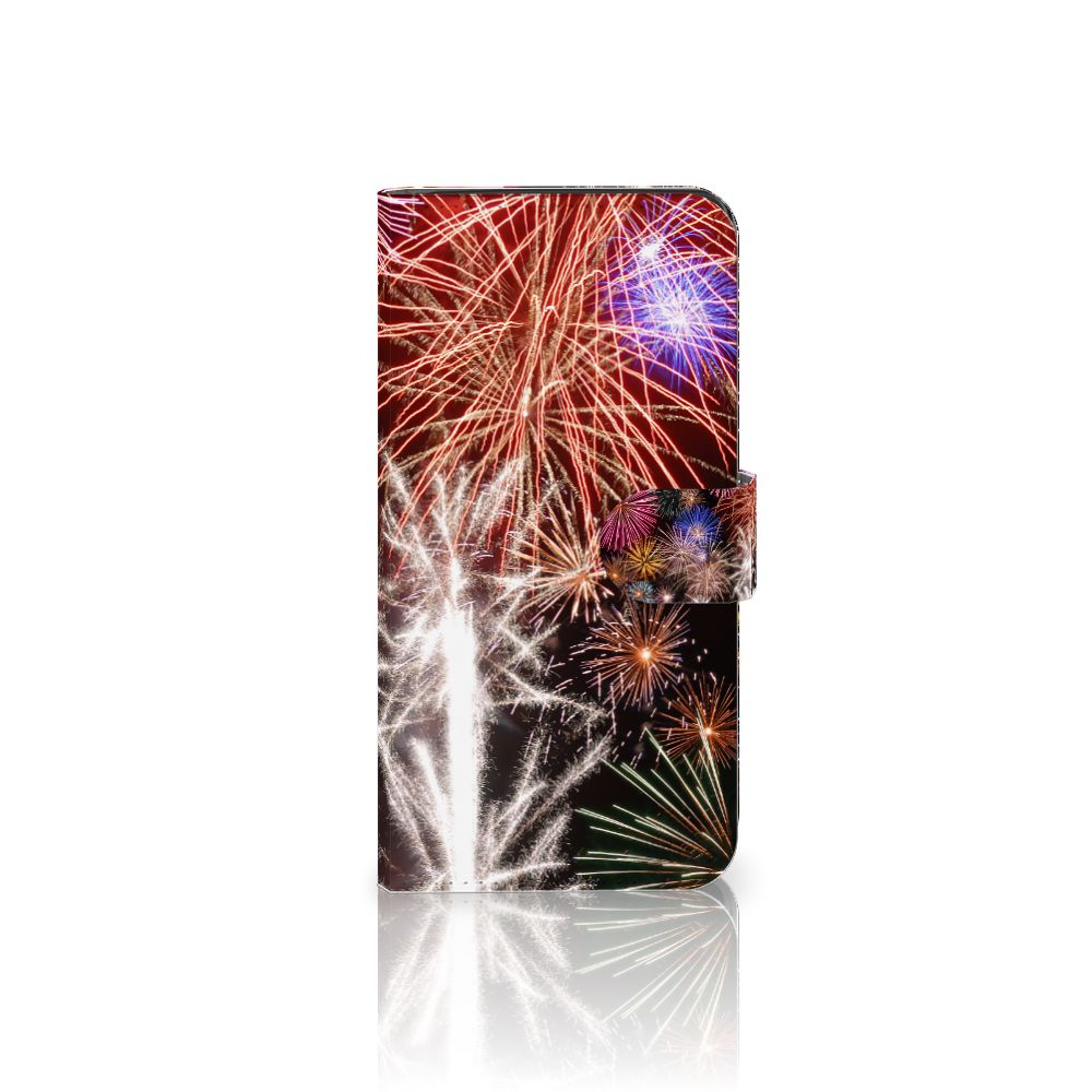 Google Pixel 8A Wallet Case met Pasjes Vuurwerk hoesje siervuurwerk kleurrijk aanzicht