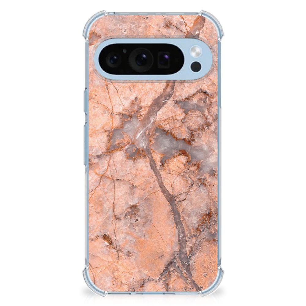 Google Pixel 9 | 9 Pro Anti-Shock Hoesje Marmer Oranje achterkant