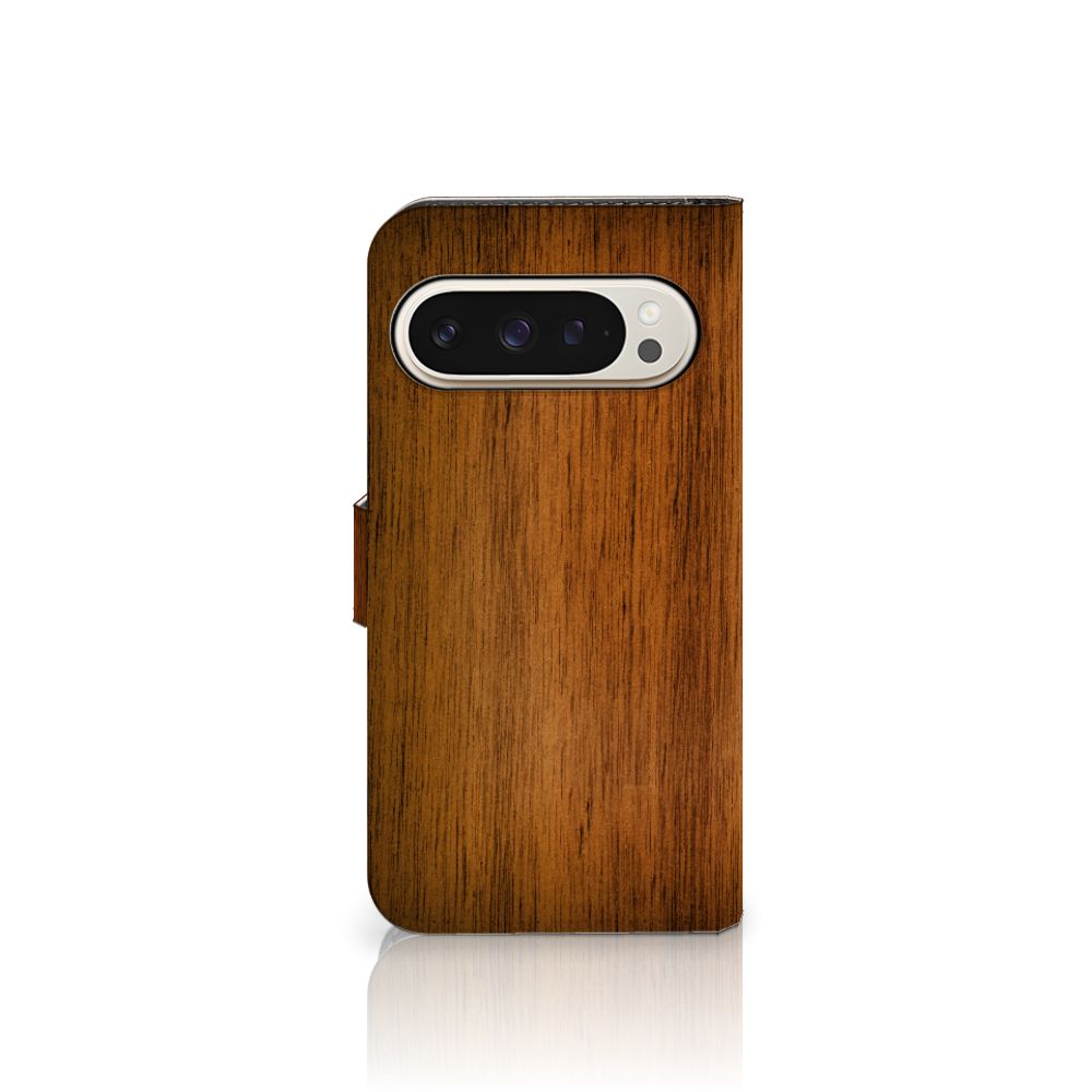 Google Pixel 9 | 9 Pro Book Style Case Donker Hout zijaanzicht houten hoesje