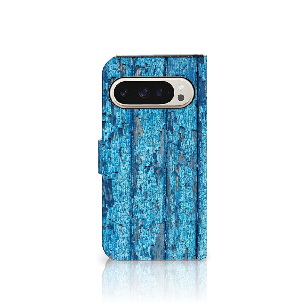 Google Pixel 9 | 9 Pro Book Style Case Wood Blue blauw hout design voorkant
