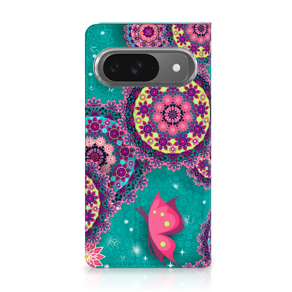 Google Pixel 9 | 9 Pro Bookcase Cirkels en Vlinders design kleurrijk aanzicht