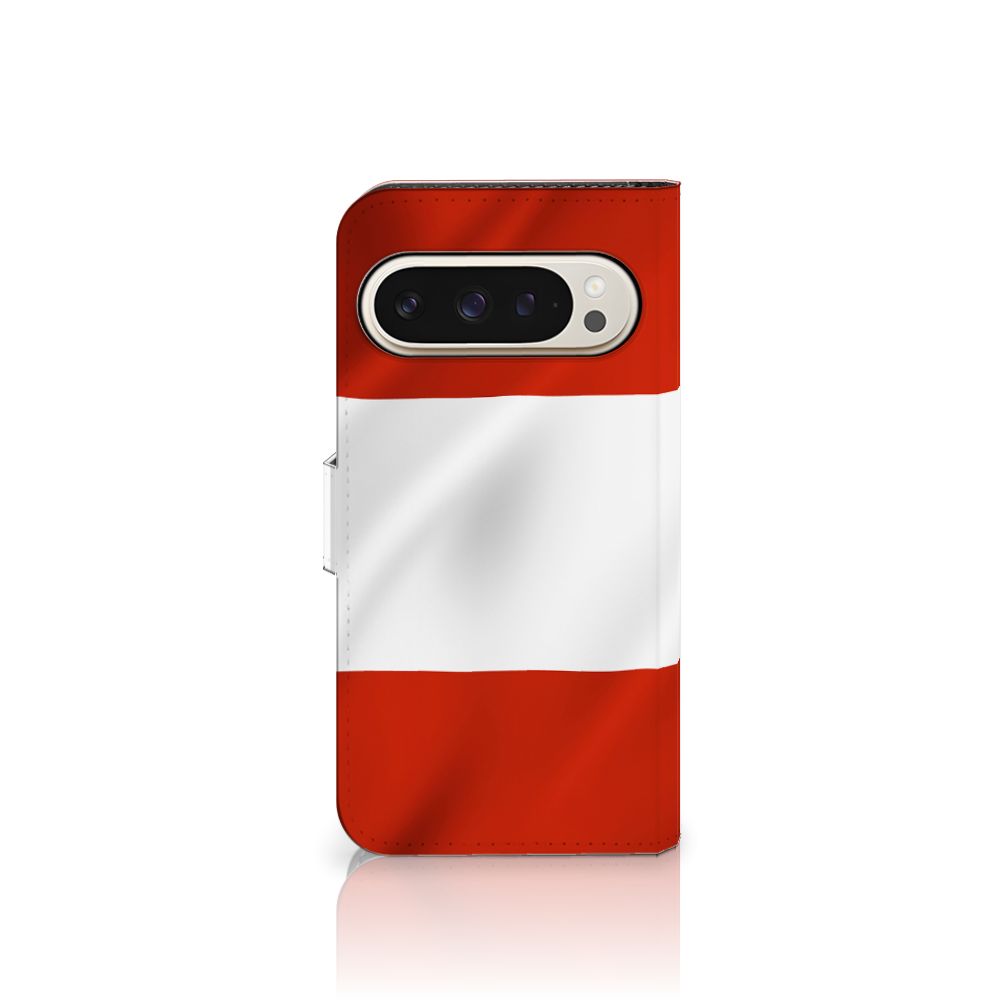 Google Pixel 9 | 9 Pro Bookstyle Case Oostenrijk design vlag Oostenrijk aanzicht