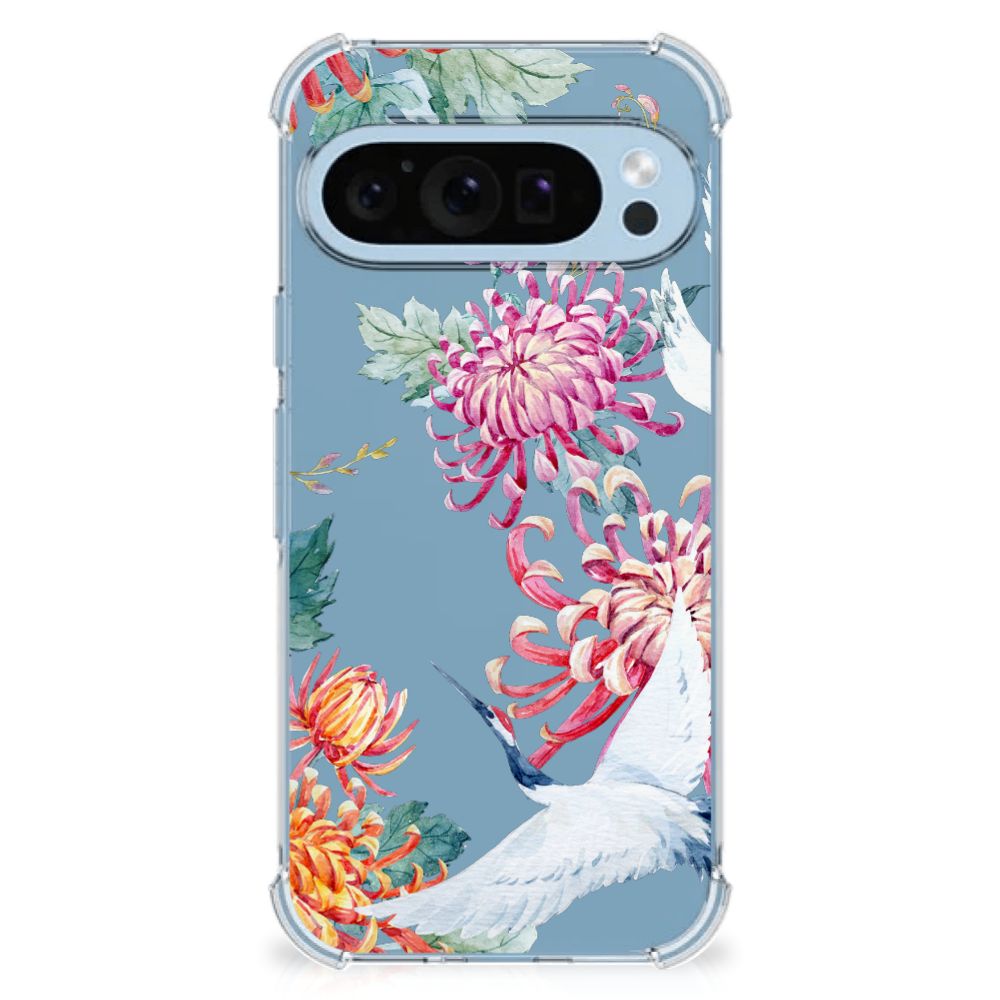 Google Pixel 9 | 9 Pro Case Anti-shock Bird Flowers voorkant bloemen vogels