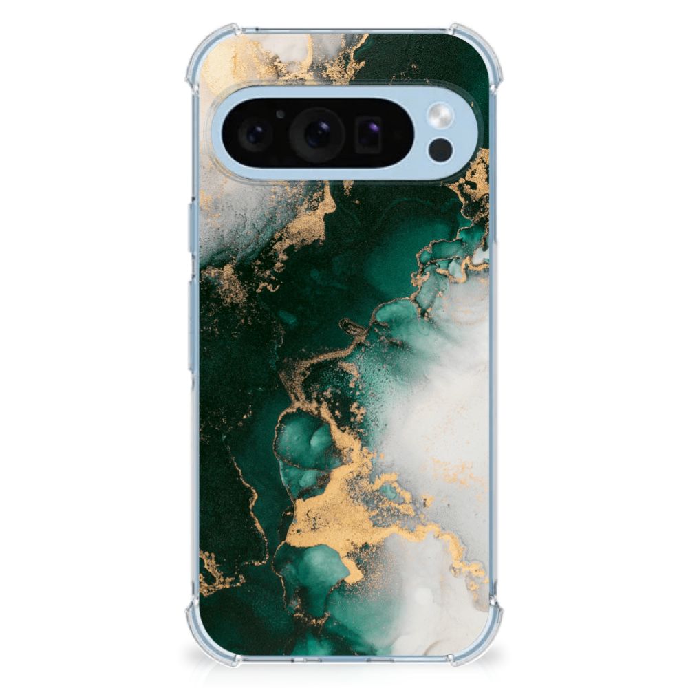 Google Pixel 9 | 9 Pro Case Anti-shock Panda groen goud marmer design