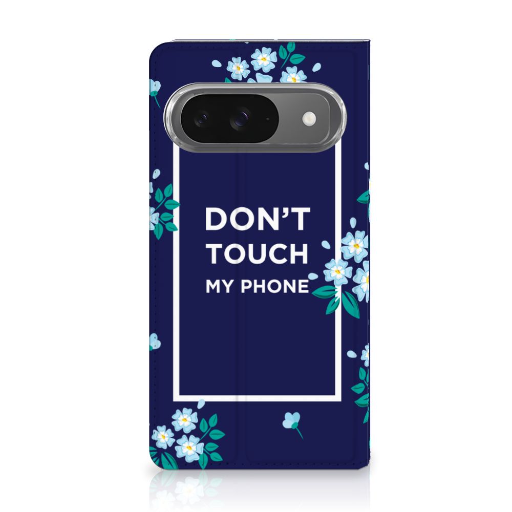 Google Pixel 9 | 9 Pro Design Case Flowers Blue DTMP telefoonhoesje bloemen blauw voorkant