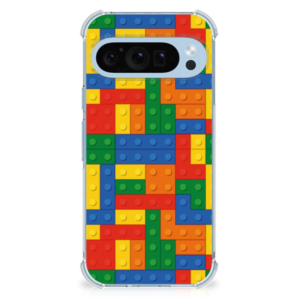 Google Pixel 9 | 9 Pro Doorzichtige Silicone Hoesje Blokken design achterzijde