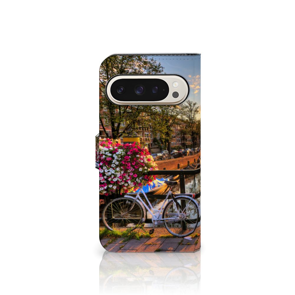 Google Pixel 9 | 9 Pro Flip Cover Amsterdamse Grachten fiets bloemen landschap